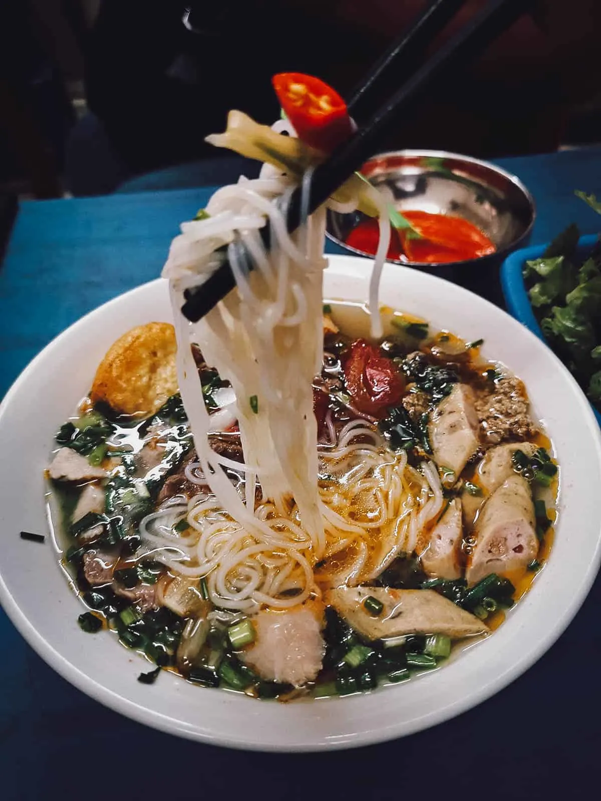 Bun rieu in Hanoi, a delicious Vietnamese noodle soup made with crab