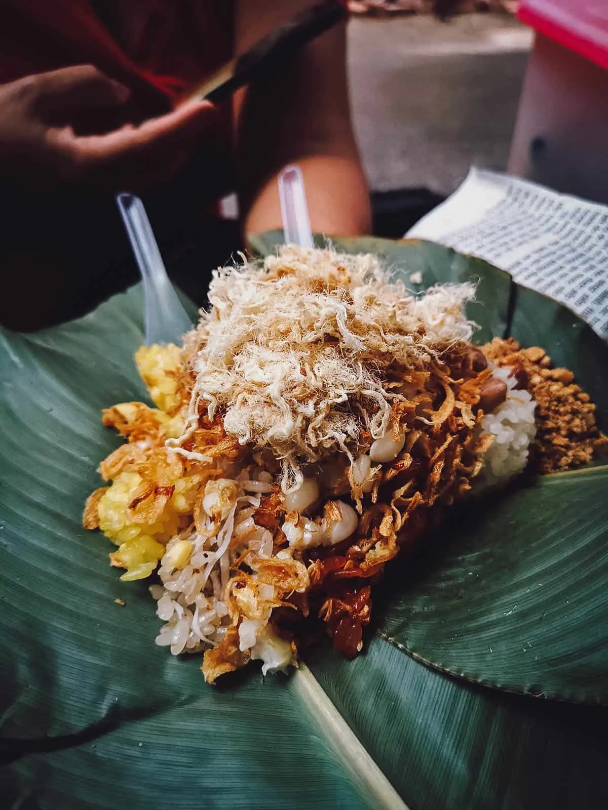 Xoi in Hanoi, a tasty Vietnamese street food dish of sticky rice