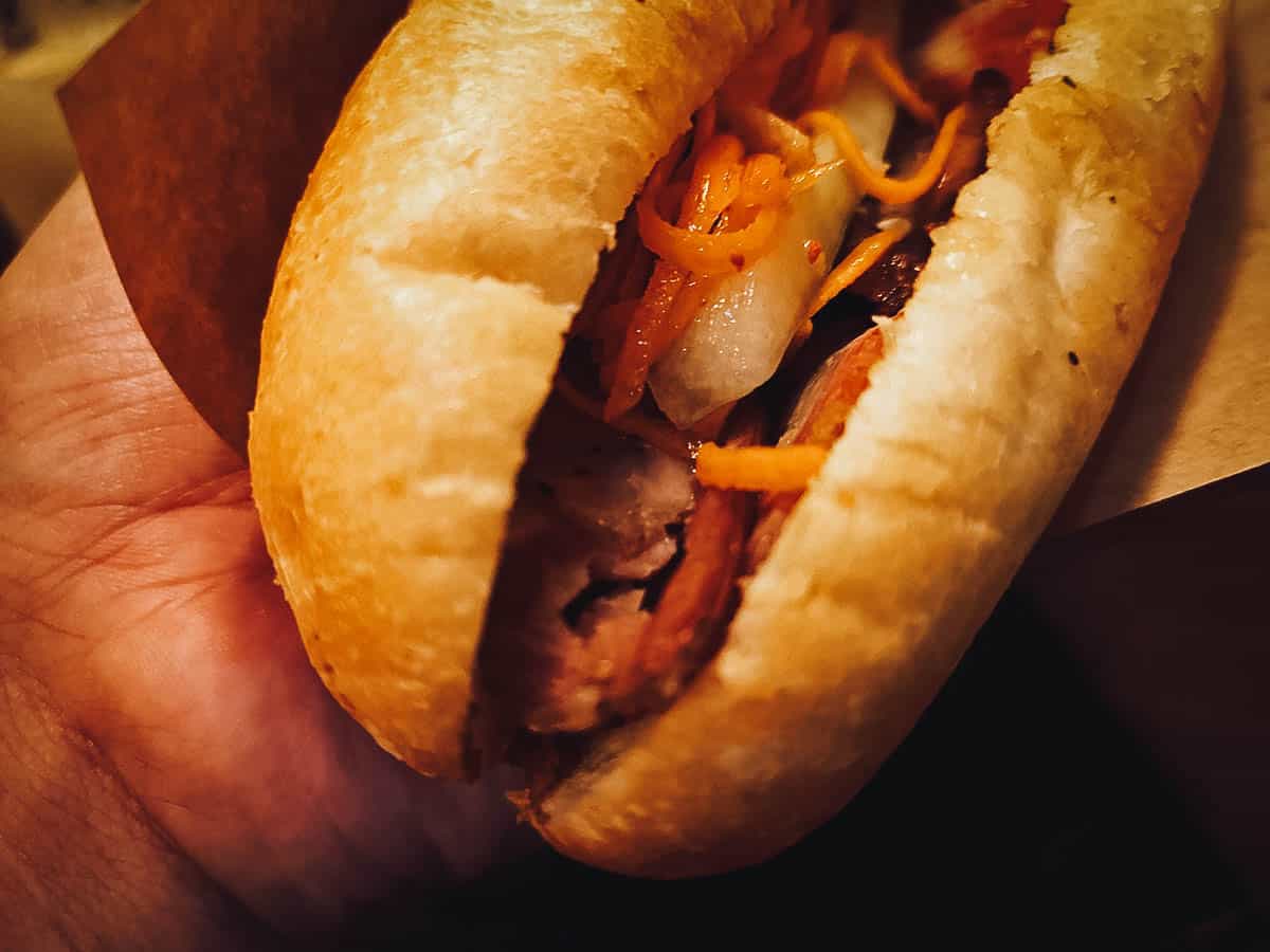 Close-up of banh mi at Banh Mi 25 restaurant in Hanoi