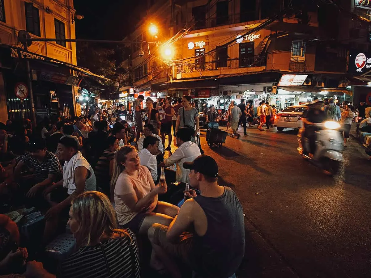 Bia hoi corner in Hanoi, one of the best places to eat street food in Vietnam
