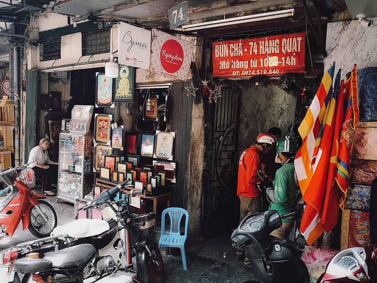 Entrance to Bun Cha 74 Hang Quat in Hanoi