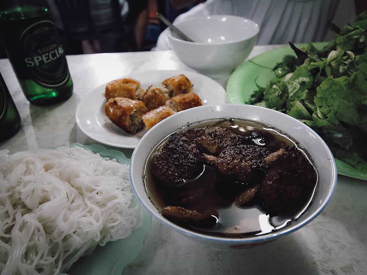 Bun cha at Bun Cha Dac Kim restaurant in Hanoi