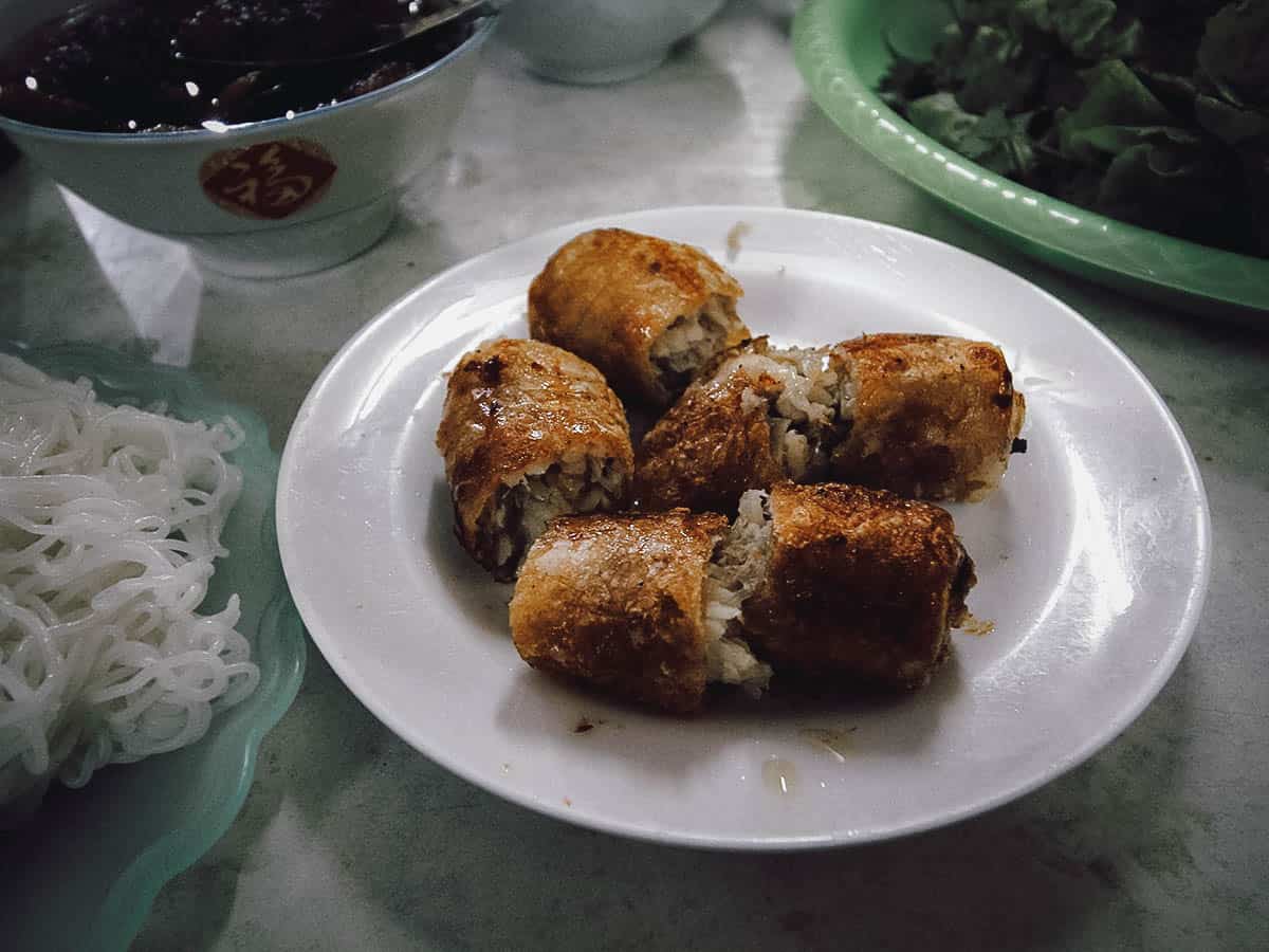 Nem cua be at Bun Cha Dac Kim restaurant in Hanoi