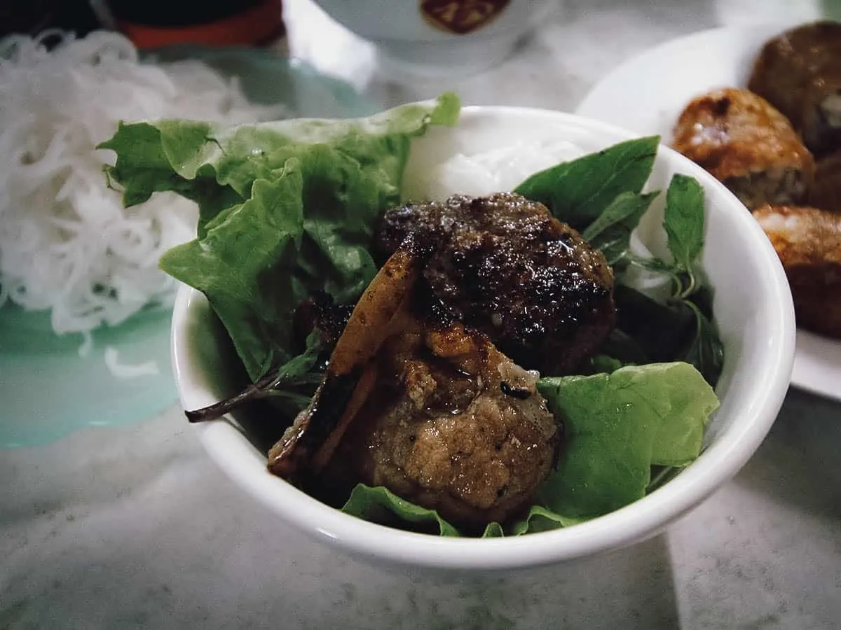 Getting ready to eat bun cha at Bun Cha Dac Kim restaurant in Hanoi