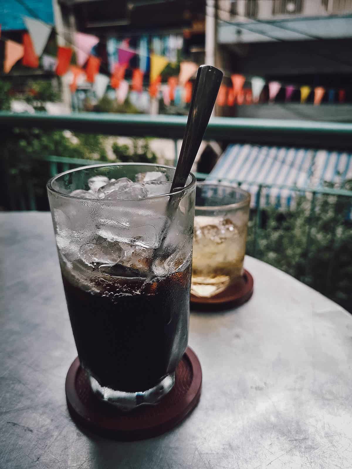 Glass of iced black coffee