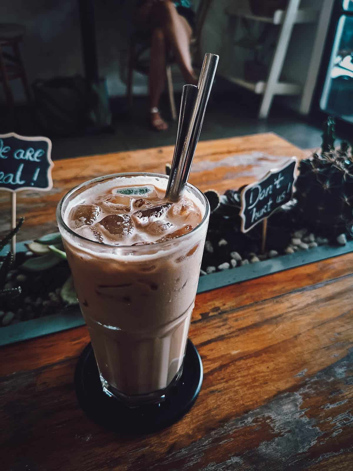 Iced milk coffee at Saigon Oi