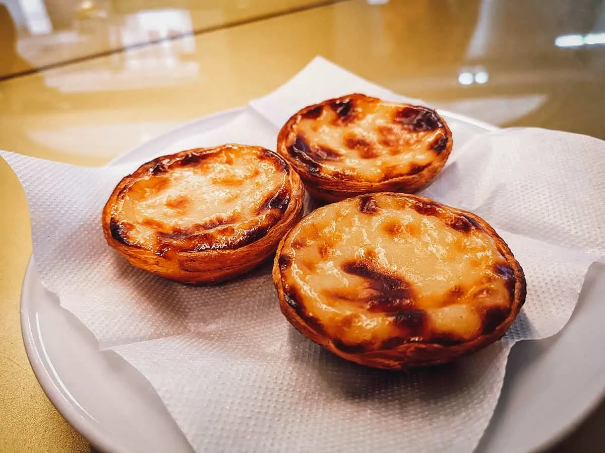 Pastéis de nata or egg custard tarts at a Portuguese pastry shop in Porto