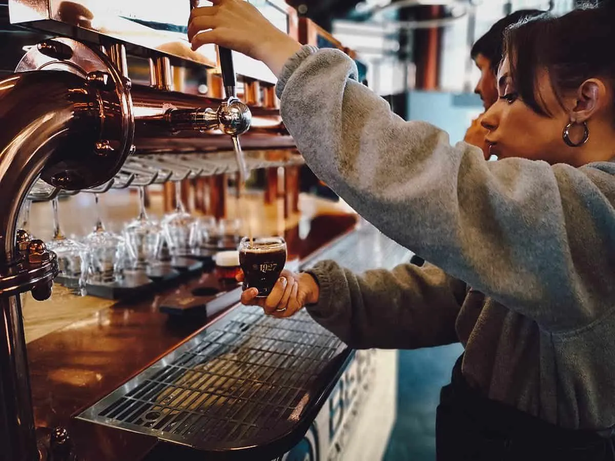 Pouring beer from a tap