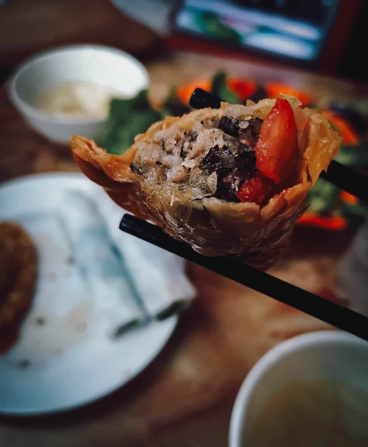 Close-up of a fritter at a restaurant in Hanoi