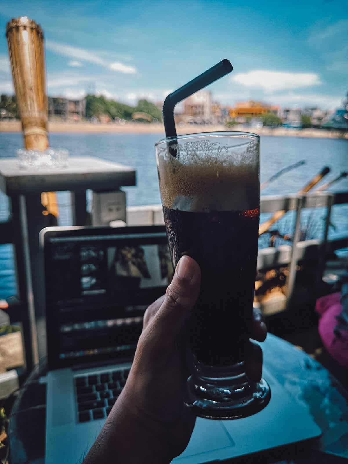 Black coffee at Quán Cà Phê Sông Xanh in Hue, Vietnam