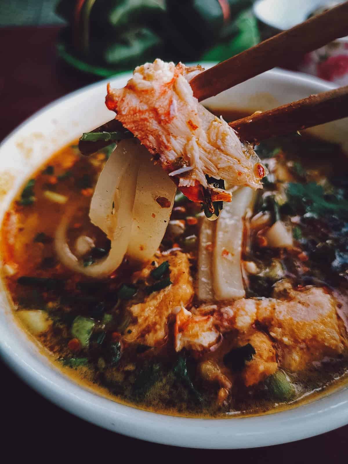 Bowl of banh canh at a restaurant in Hue, Vietnam