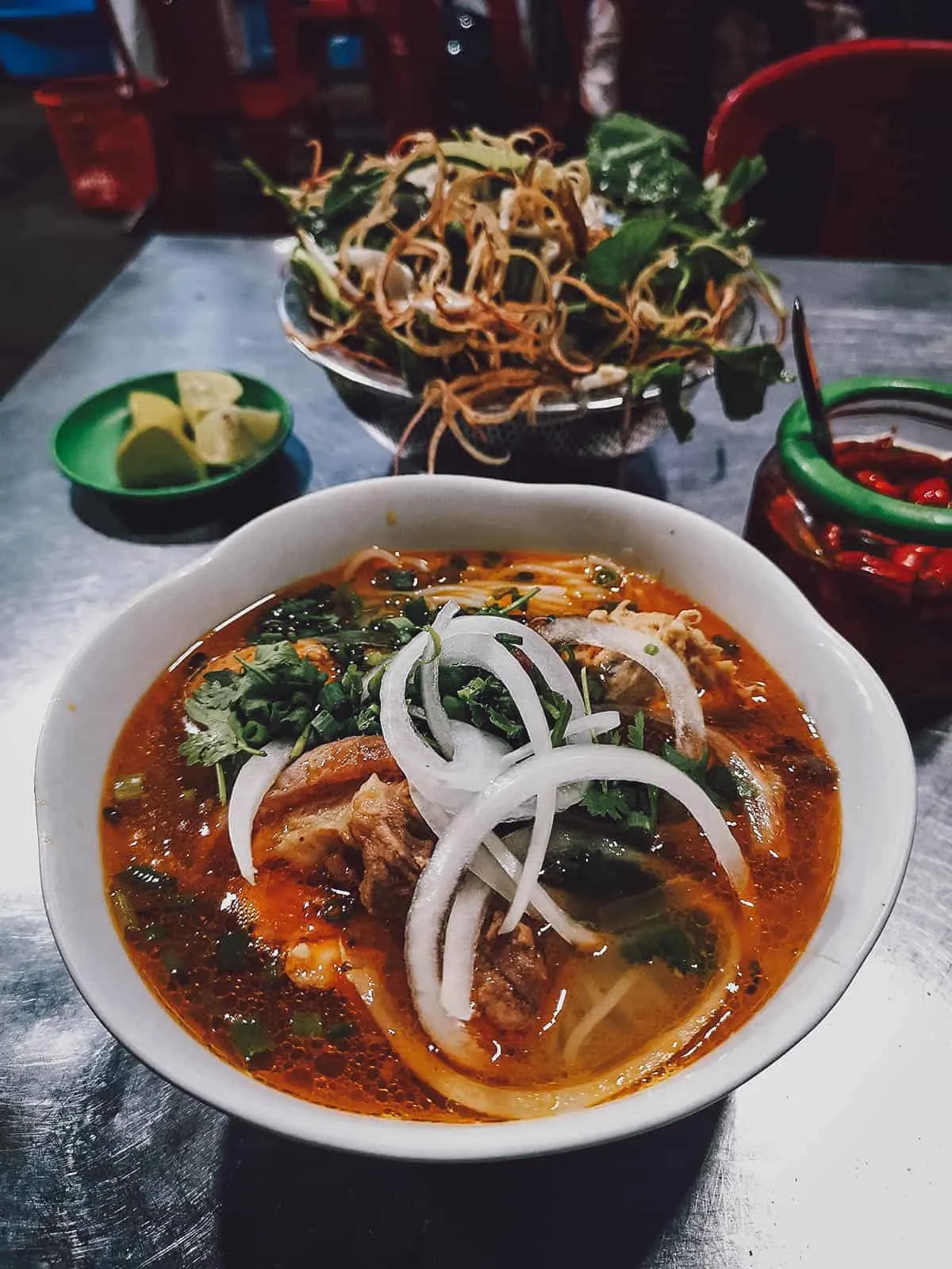 Bun bo at My Tam restaurant in Hue, Vietnam