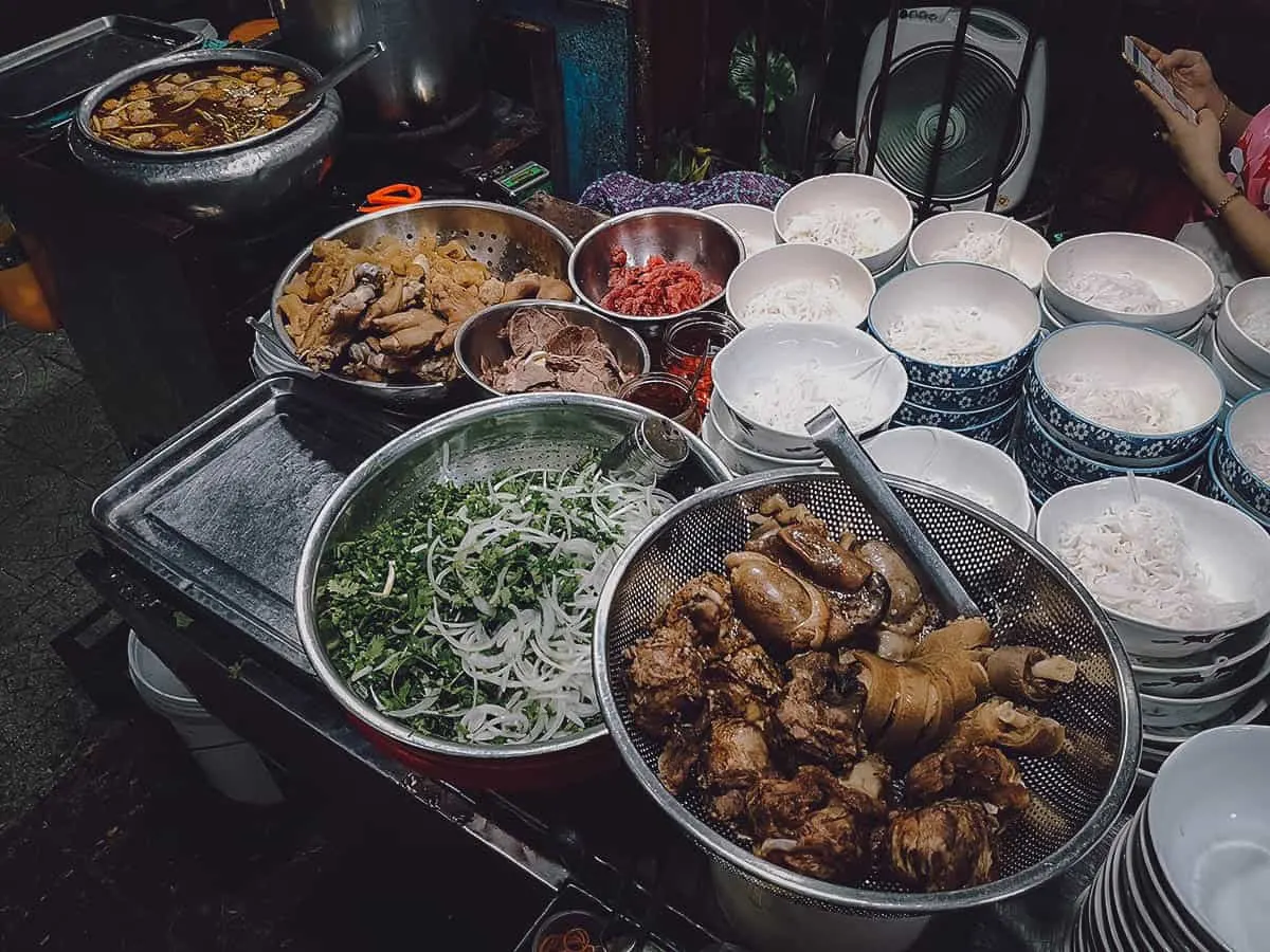 Bun bo ingredients at My Tam restaurant in Hue, Vietnam