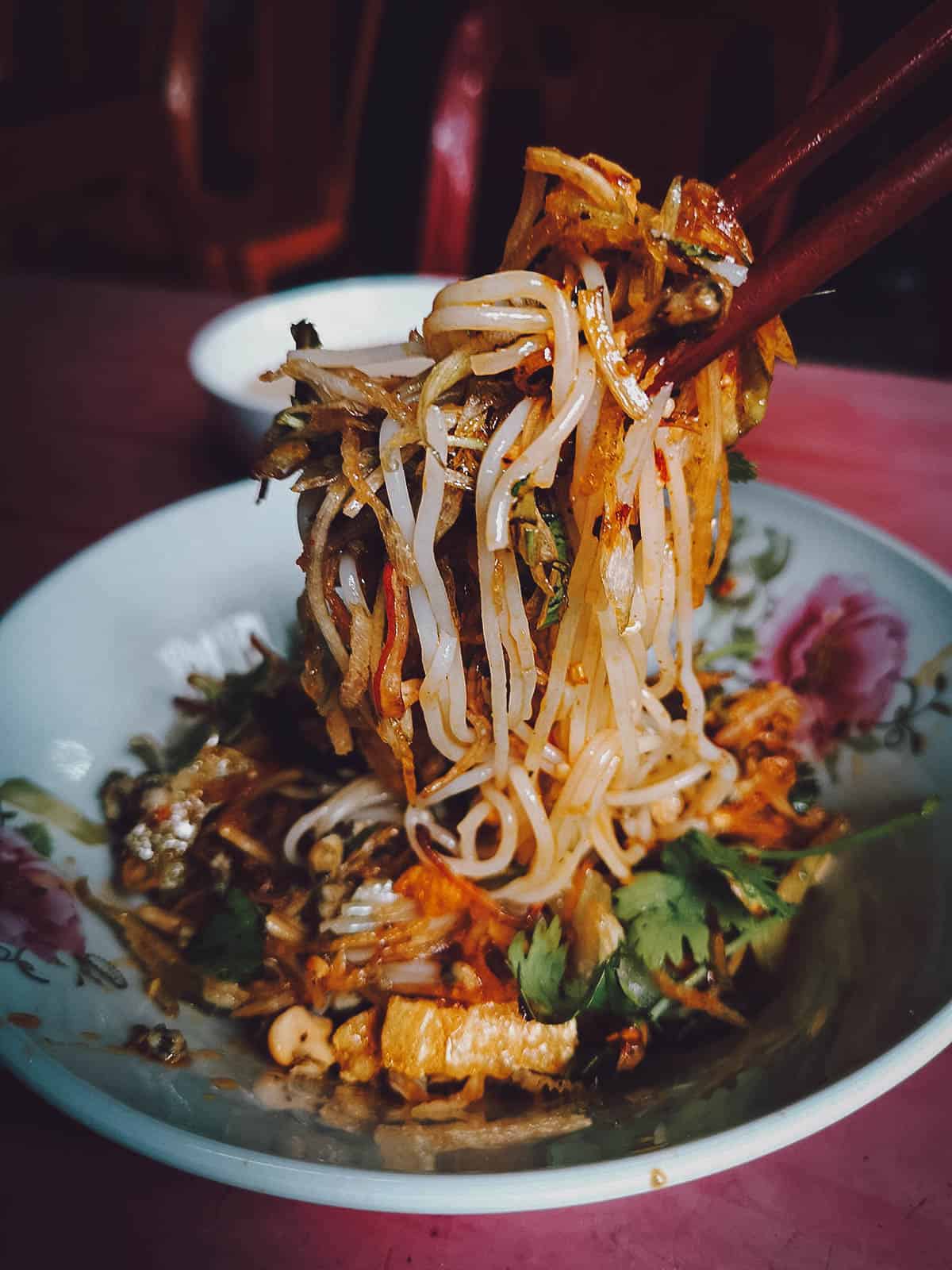 Rice noodles and banana flower salad at Ba Cam restaurant in Hue, Vietnam