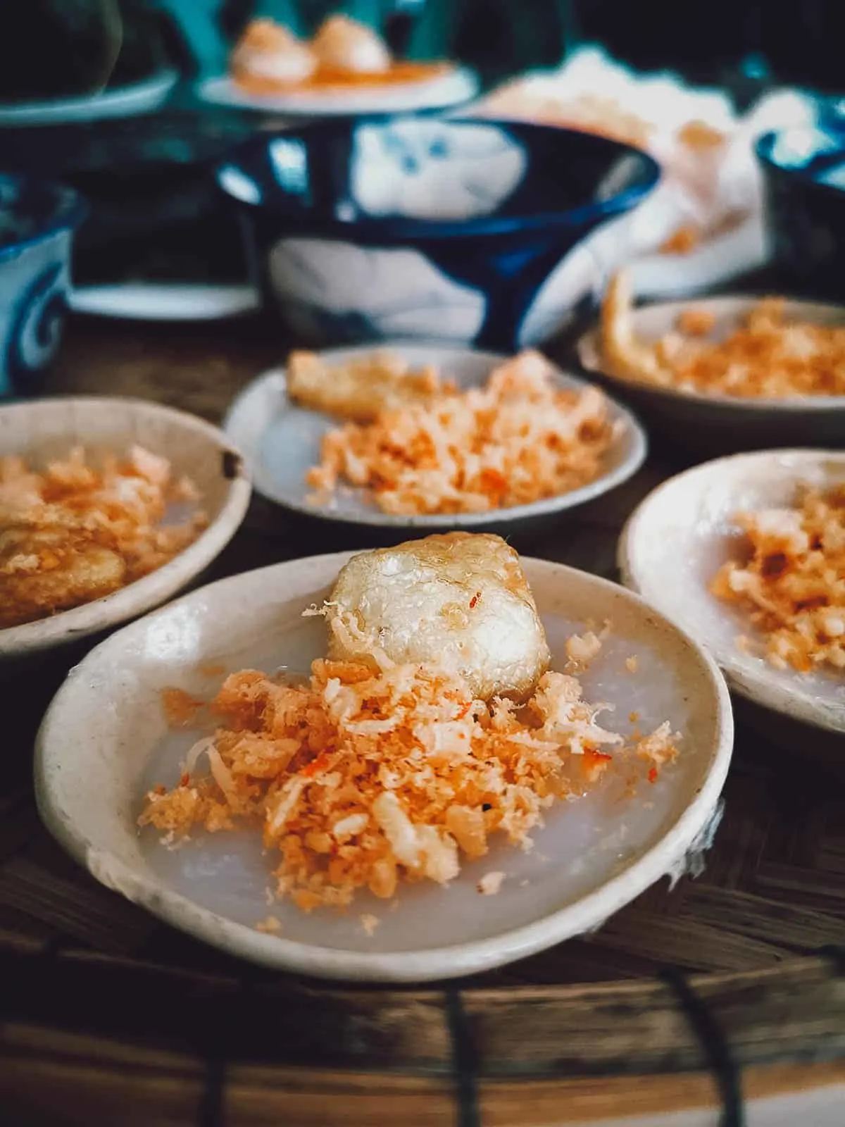 Banh beo steamed rice cakes at Hang Me Me restaurant in Hue, Vietnam