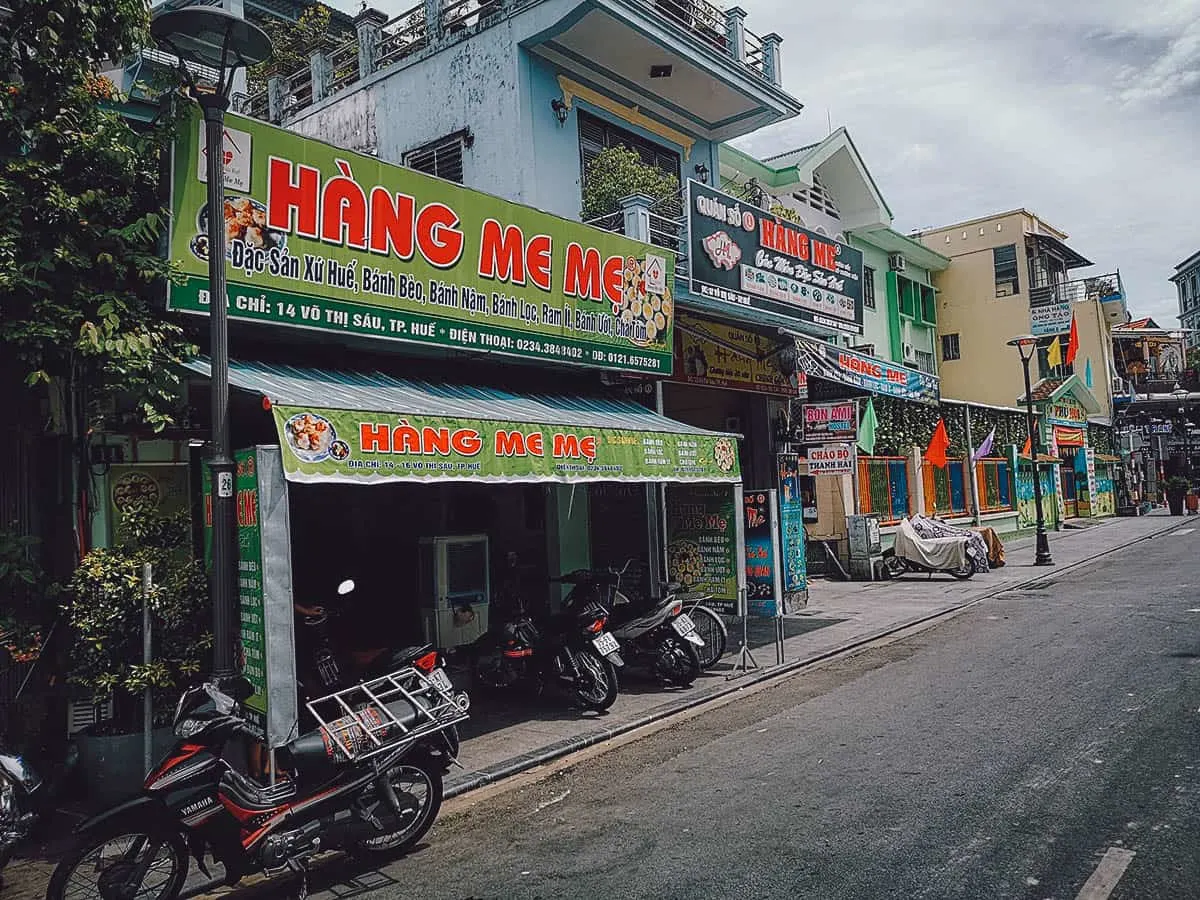 Hang Me Me restaurant exterior in Hue, Vietnam