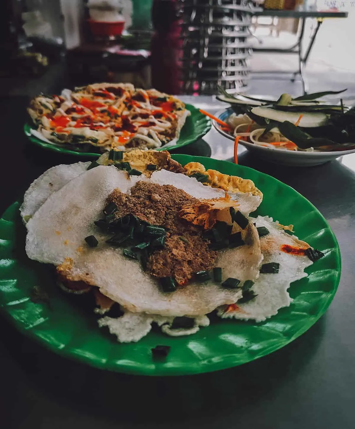 Banh ep at a restaurant in Hue, Vietnam