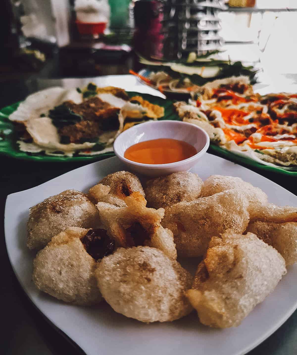 Banh loc chien at a restaurant in Hue, Vietnam