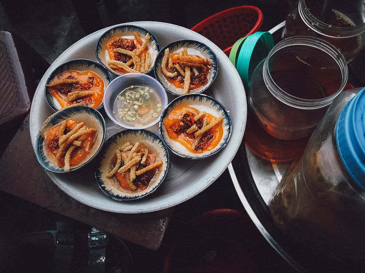 Trays of Vietnamese food in Hoi An