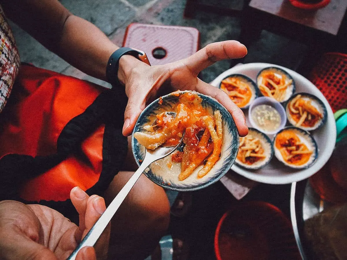 Banh beo at a street food stall in Hoi An, Vietnam
