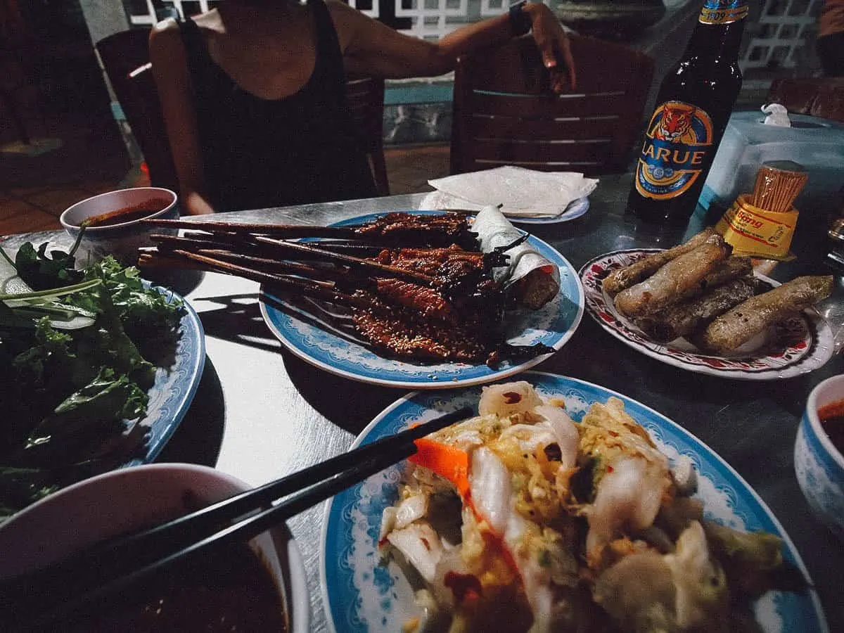 Vietnamese food spread at Bale Well Restaurant in Hoi An, Vietnam