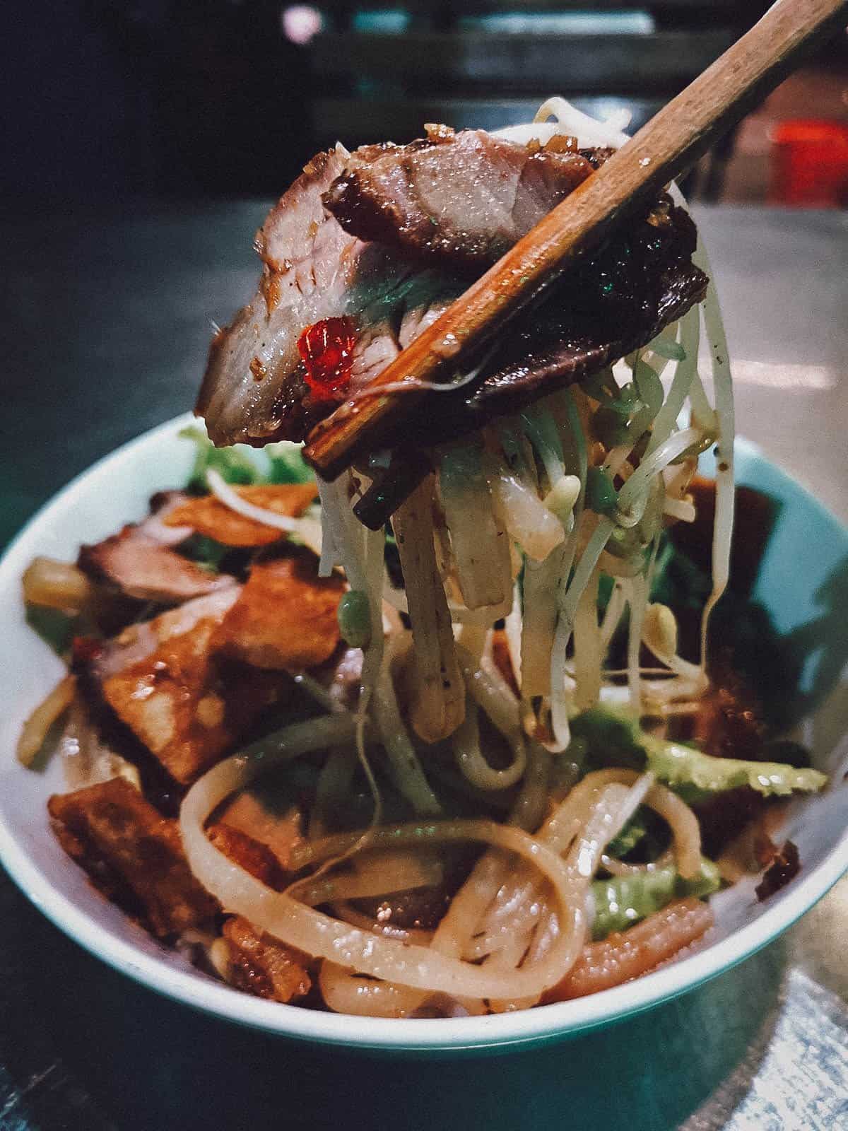 Bowl of cao lau in Hoi An, Vietnam