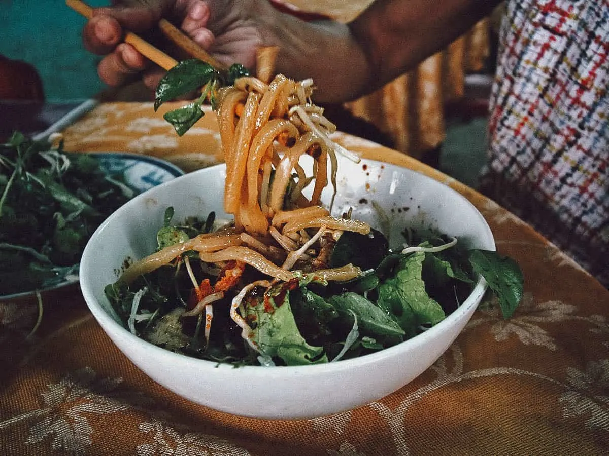 Cao lau noodles at My Quang Bich restaurant in Hoi An