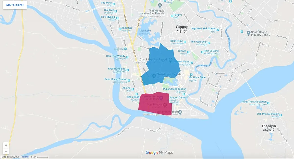 Yangon area map