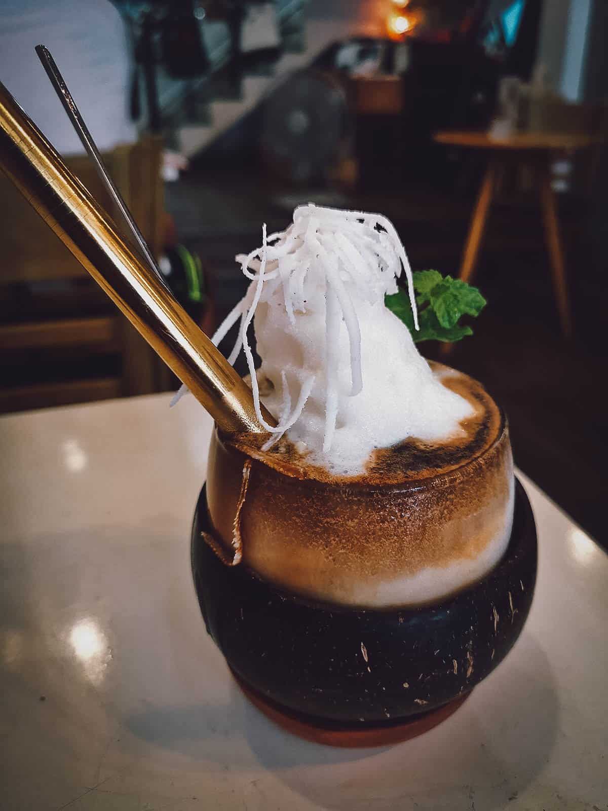Coconut coffee at Avos & Mango in Hoi An, Vietnam