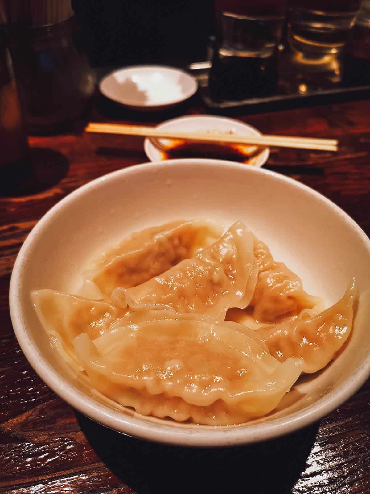 Steamed gyoza at Harajuku Gyoza Lou in Tokyo, Japan