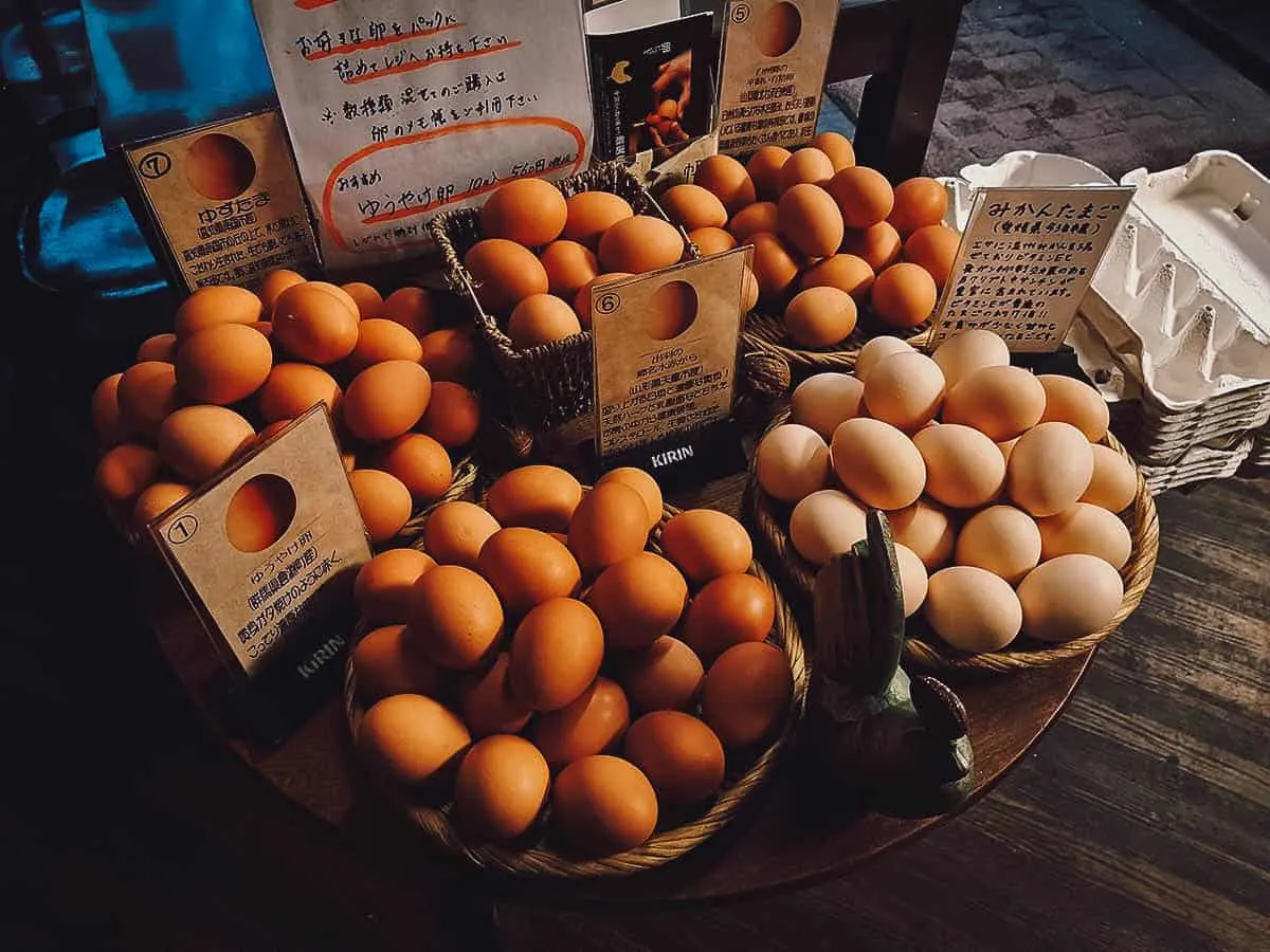 Where to Eat in Tokyo, Japan Different types of eggs at Kisaburo Nojo in Tokyo, Japan