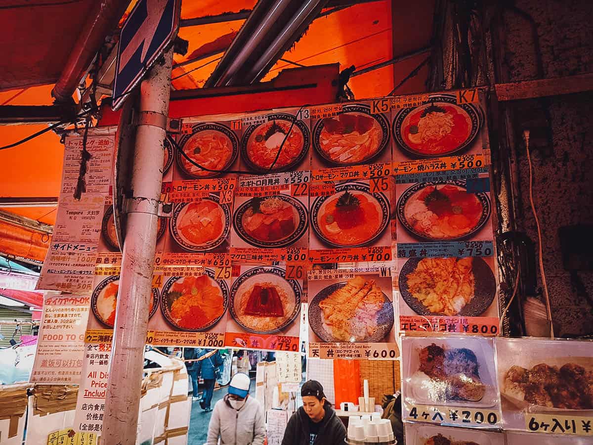 Menu at Minatoya in Tokyo, Japan