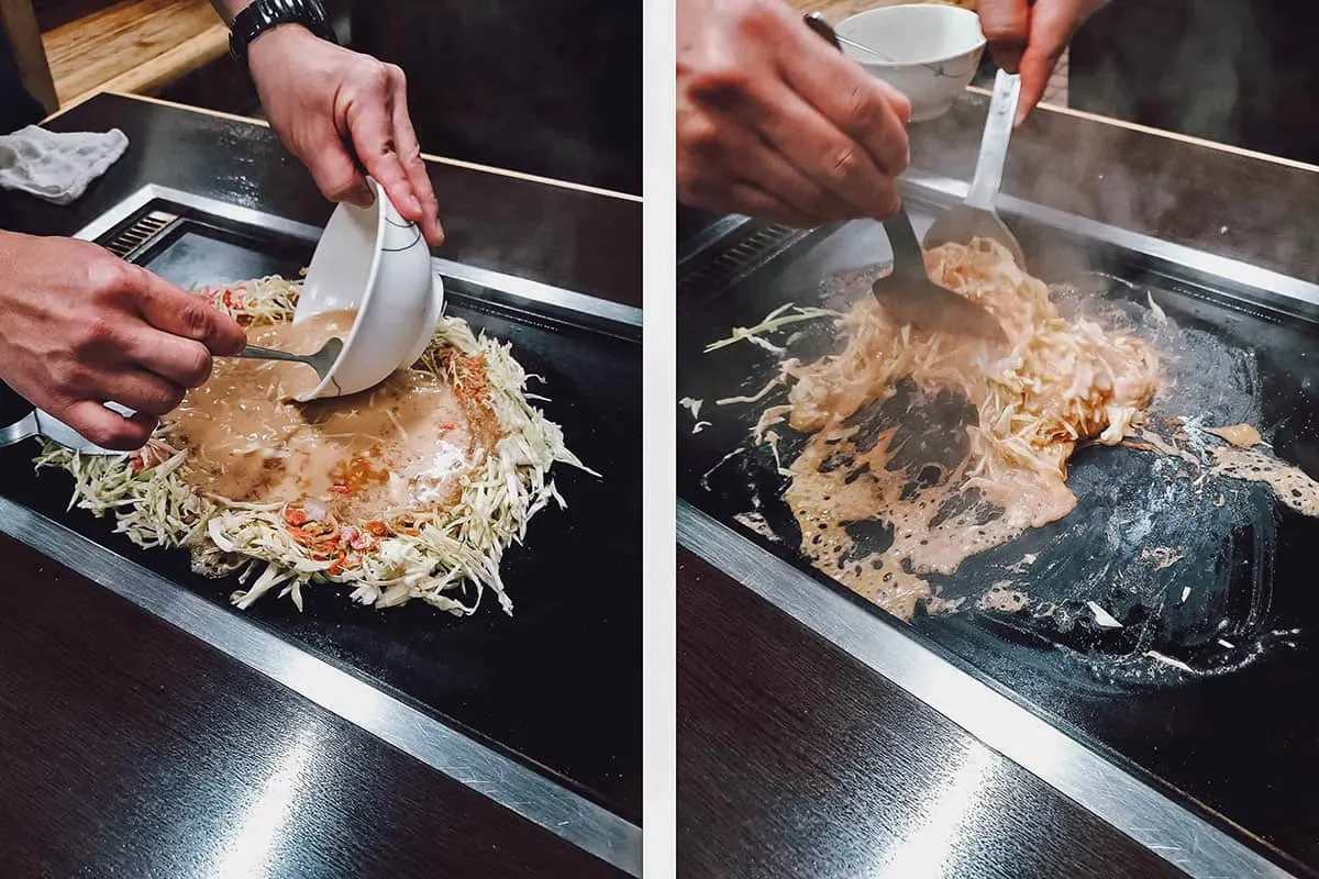 Where to Eat in Tokyo, Japan Making monjayaki at 好美家 in Tokyo, Japan