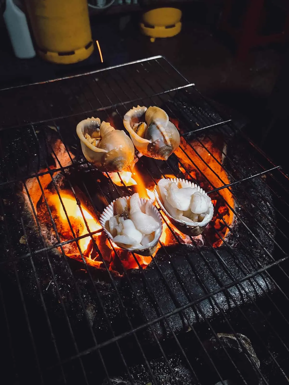 Grilling snails at Oc Loan in Saigon