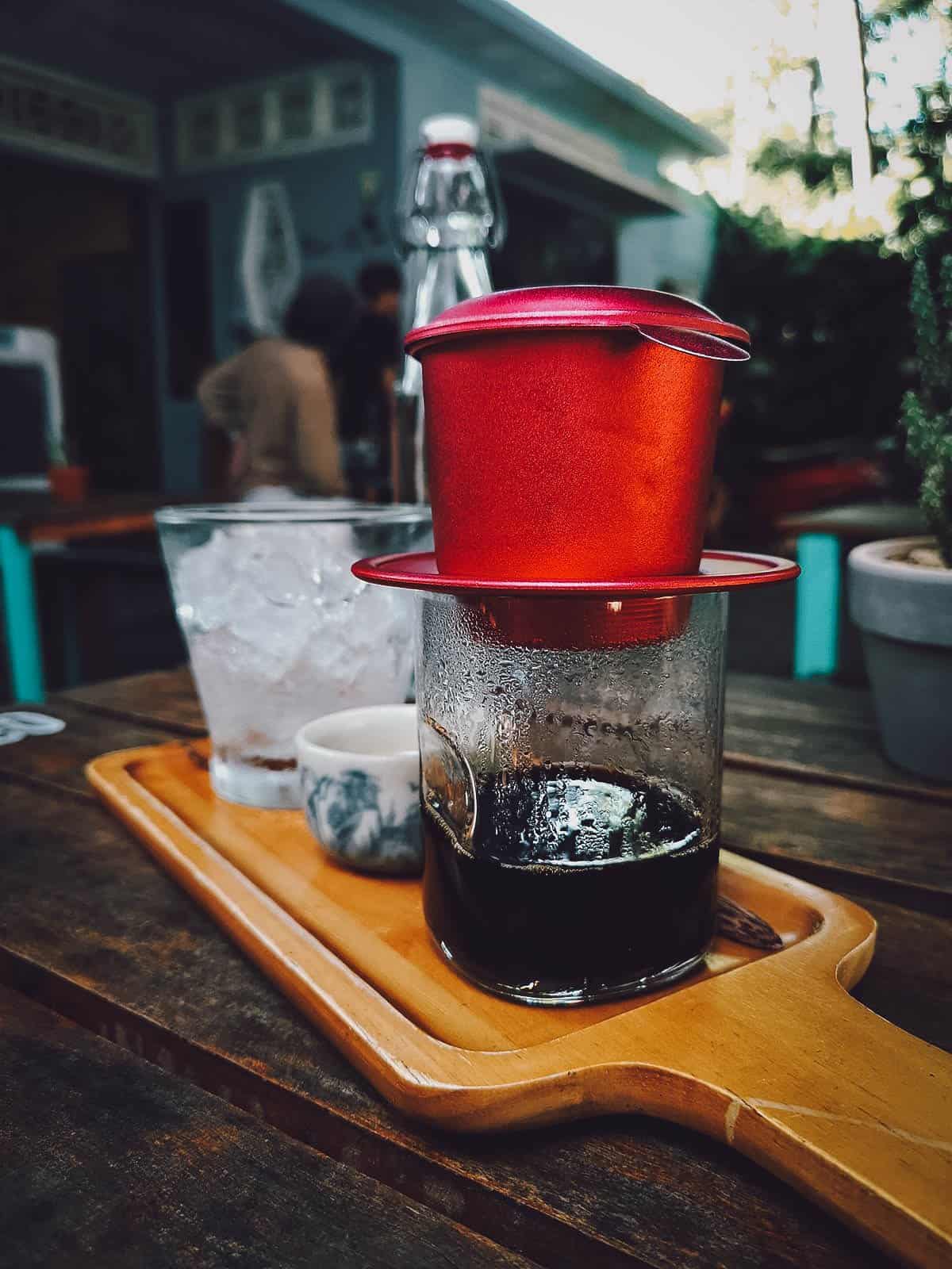 Drip coffee at Phin Coffee in Hoi An, Vietnam