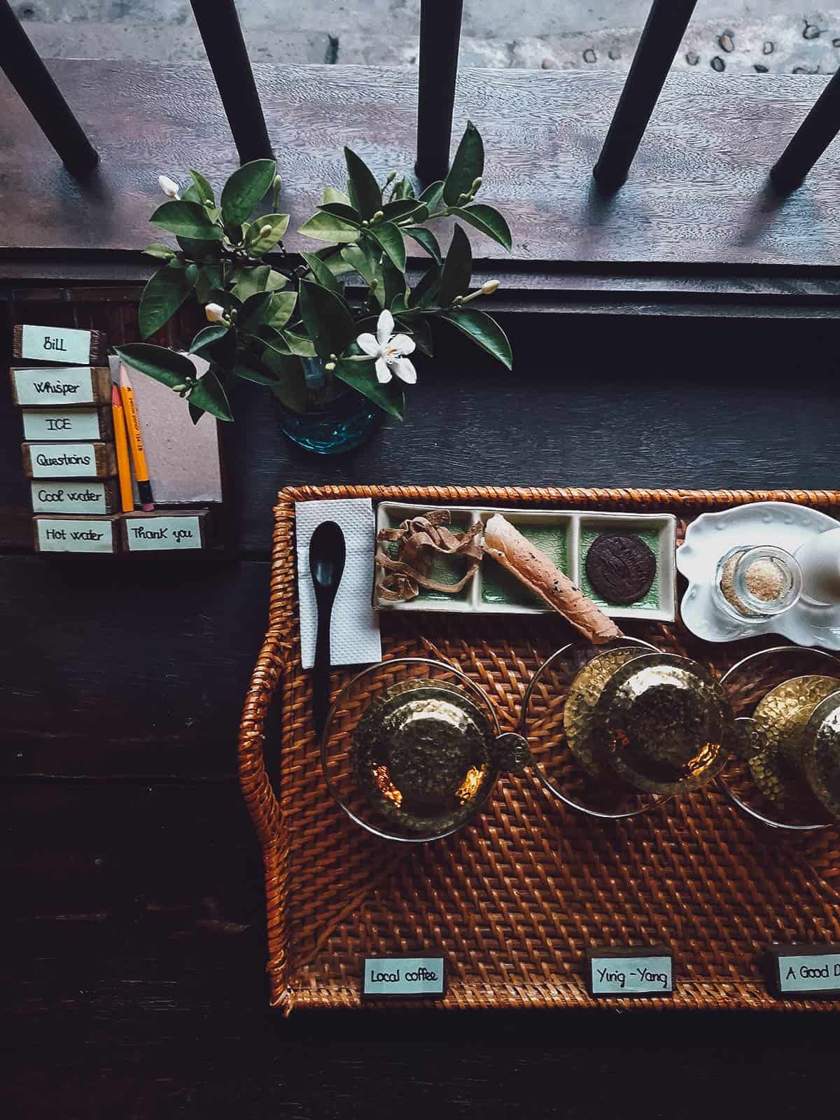 Coffee set at Reaching Out Tea House in Hoi An, Vietnam