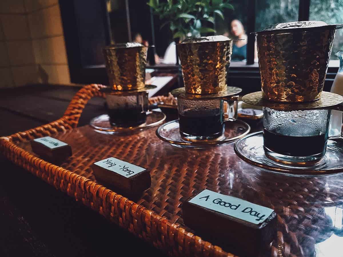 Coffee tasting set at Reaching Out Tea House in Hoi An, Vietnam