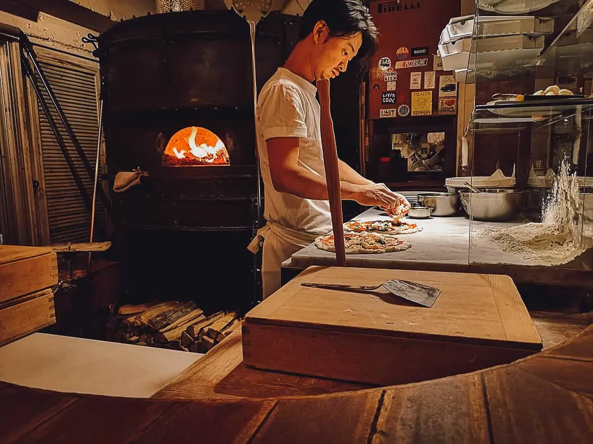 Making pizza at Savoy in Tokyo, Japan