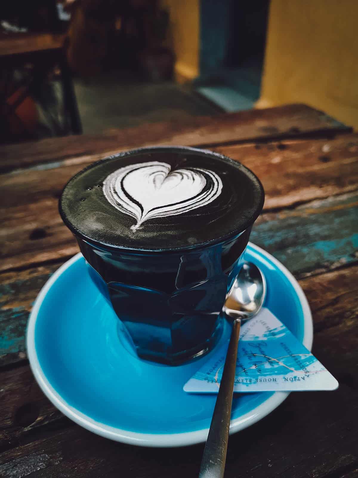 Dark soul latte at The Espresso Station in Hoi An, Vietnam