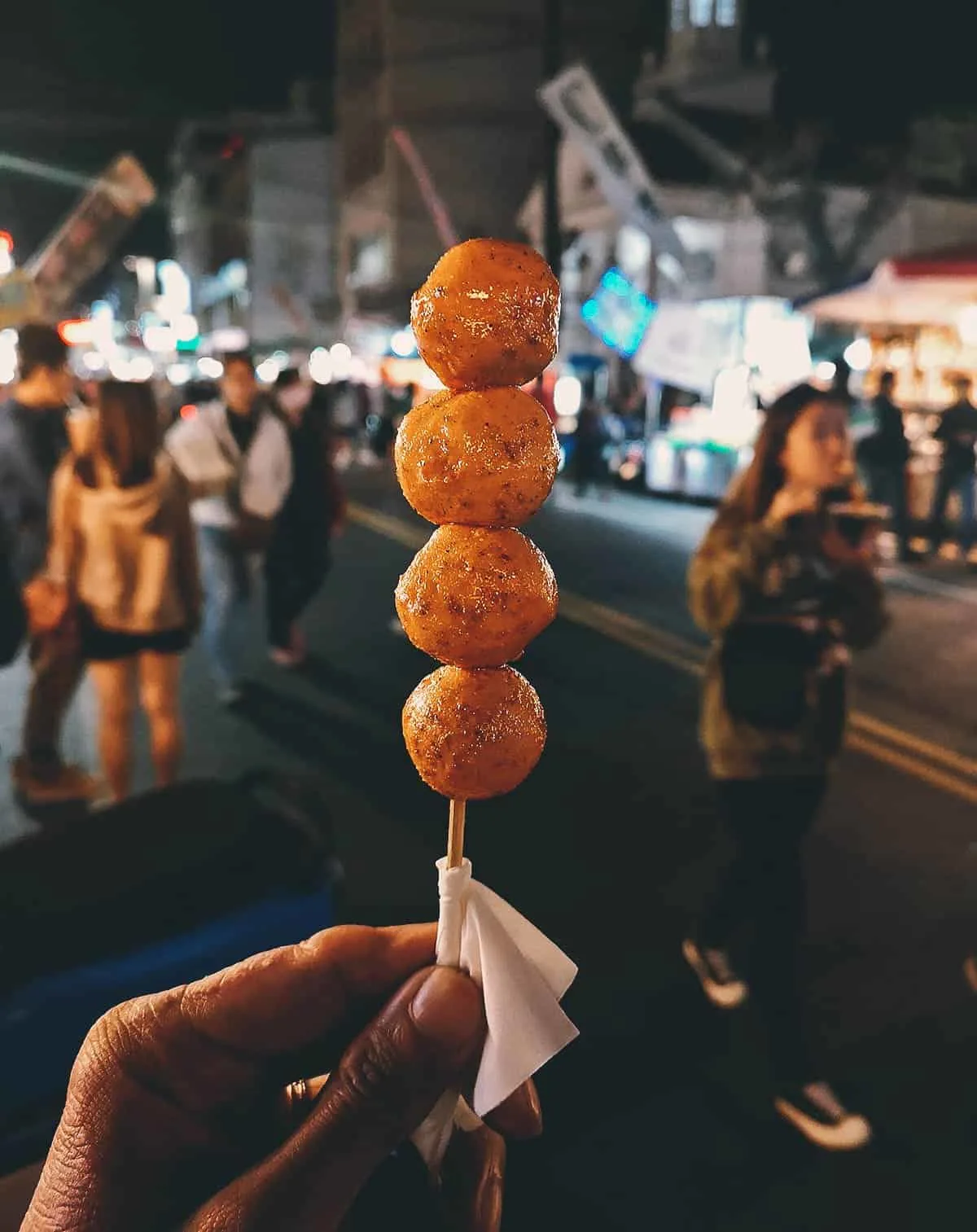 Curry fish balls at a night market