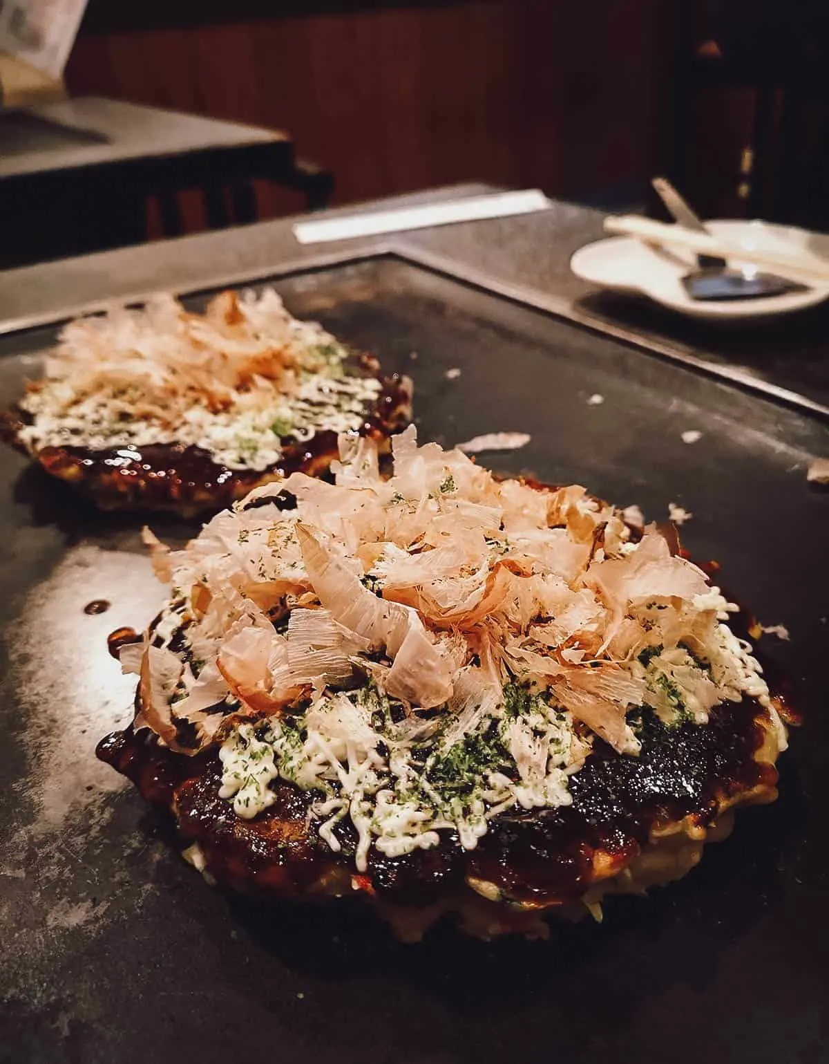 Okonomiyaki at Fue restaurant in Osaka