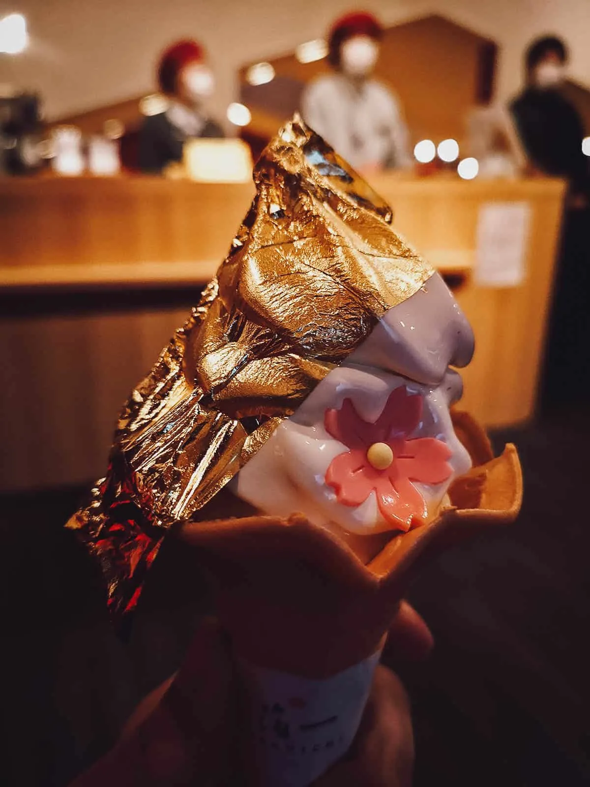 Japanese Street Food Gold leaf soft cream in Japan