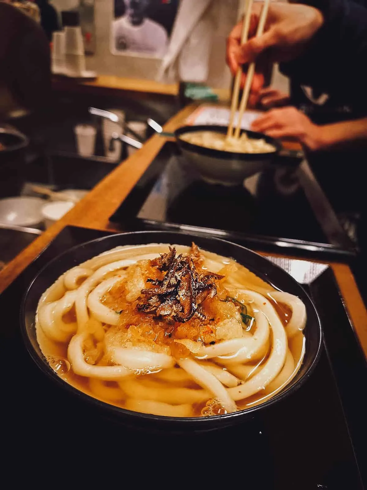 Bowls of udon at Ibuki restaurant in Osaka