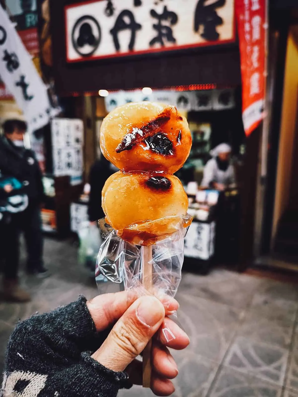Japanese Street Food Mitarashi dango in Japan
