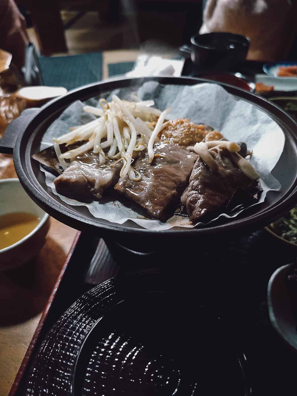 Hida Beed set meal at a restaurant in Shirakawa-go, Chubu, Japan