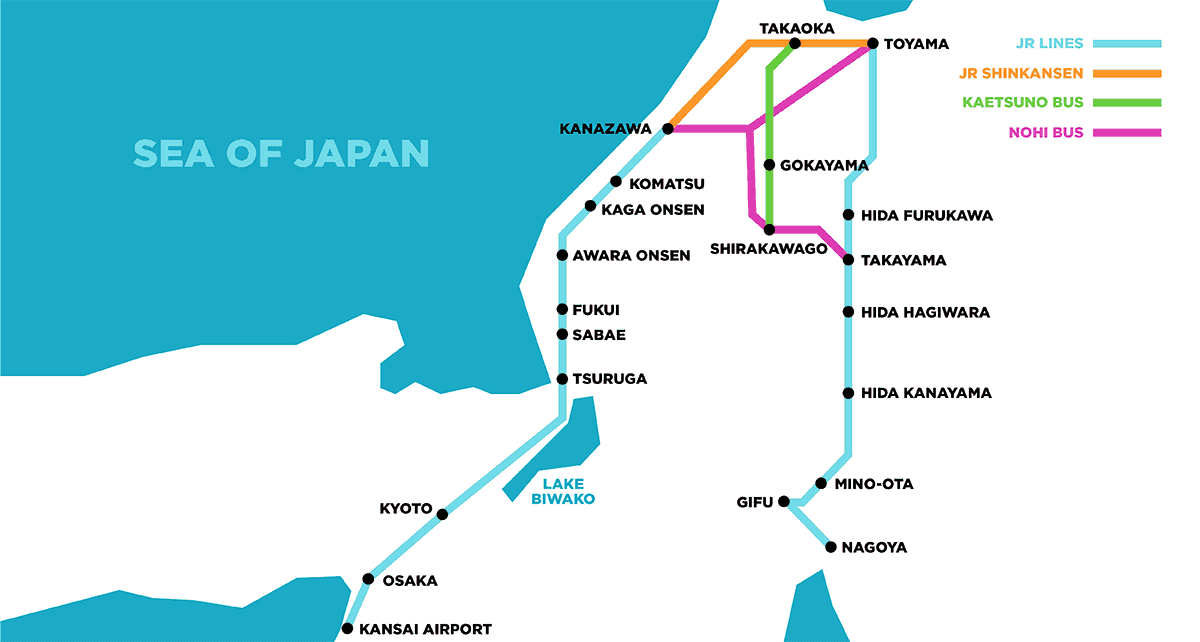 Takayama-Hokuriku Area Tourist Pass route map