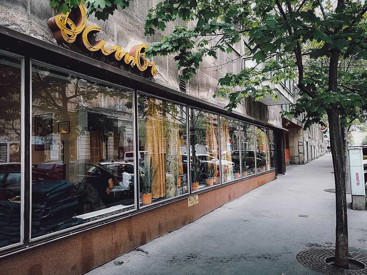 Exterior of Bambi Eszpresszo, a traditional Eastern European cafe in 
District III, Budapest