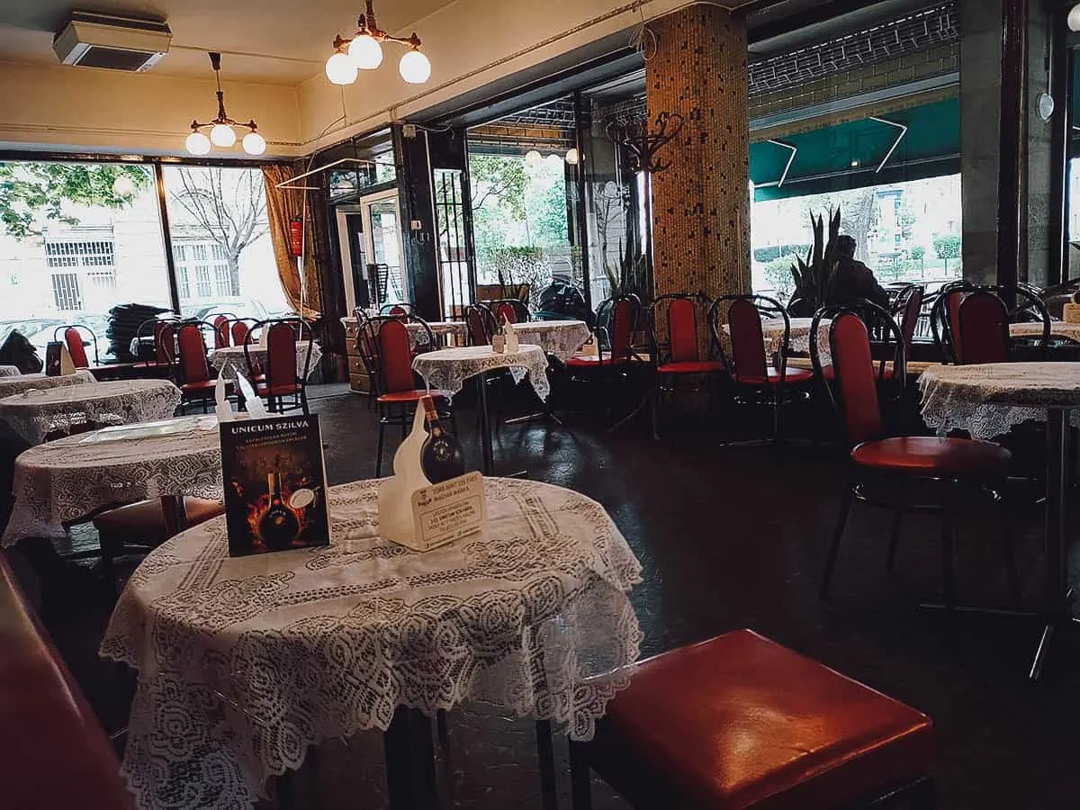 The dining room of Bambi Eszpresszo, a traditional Eastern European cafe in District III, Budapest