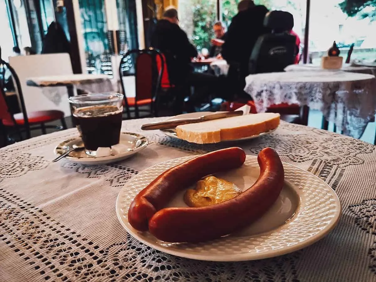 Hungarian sausages at Bambi Eszpresszo in Budapest, Hungary