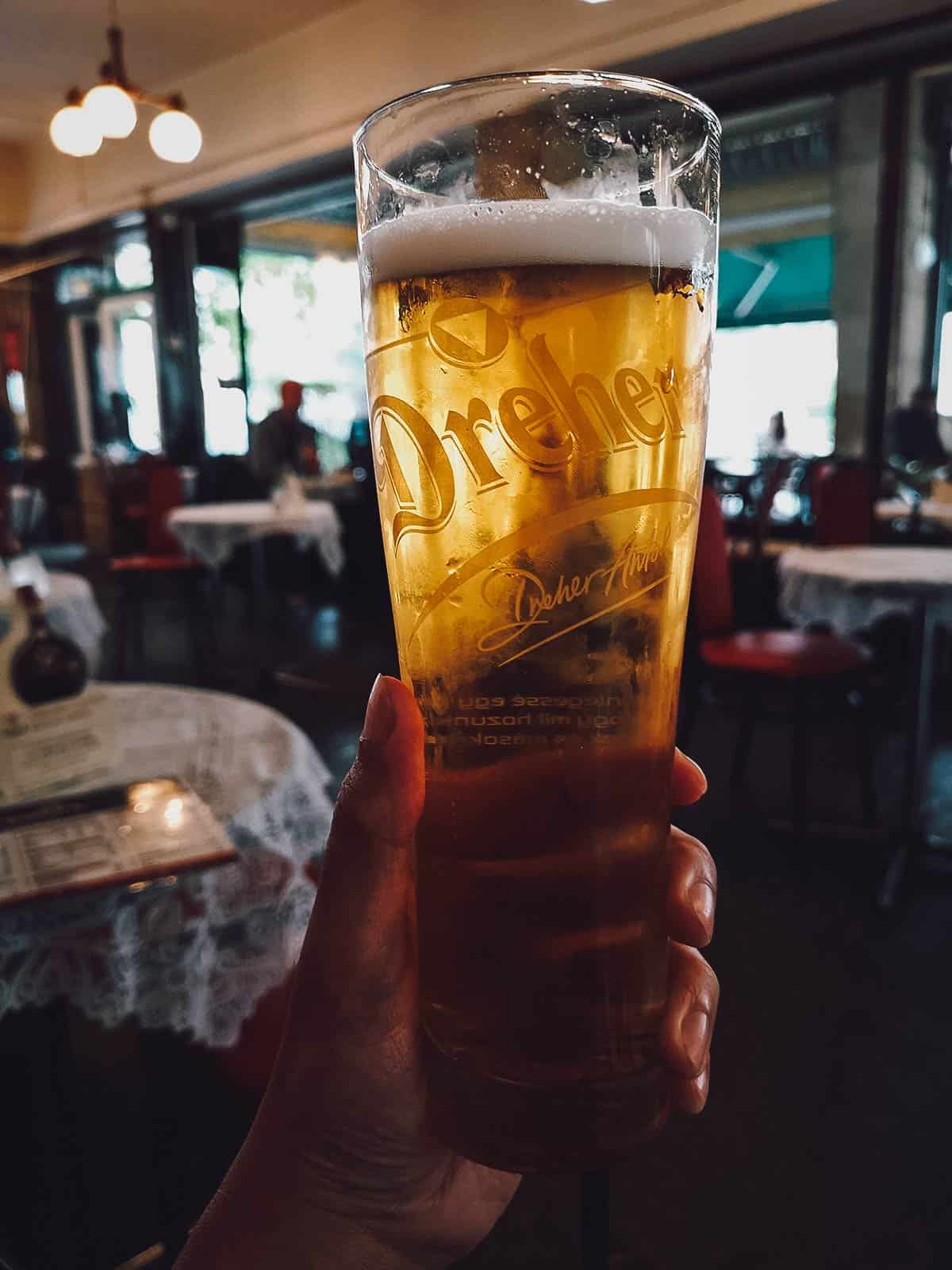 Pint of beer at Bambi Eszpresszo, an old-school Eastern European cafe in District III, Budapest